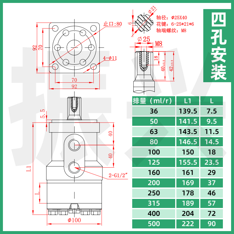 液压马达低转速大扭矩花键BM2/BMR-50/400/160/315/200/100油马达