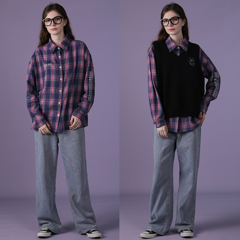 2020新款紫色格子设计感小众衬衫 佐贝卡衬衫