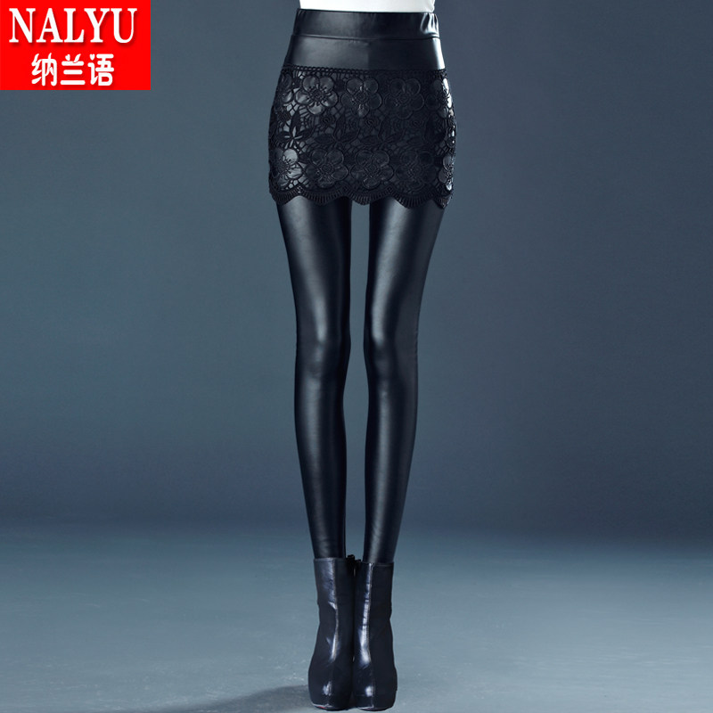皮裤2020秋冬季新款加绒蕾丝打底裤 纳兰语打底裤