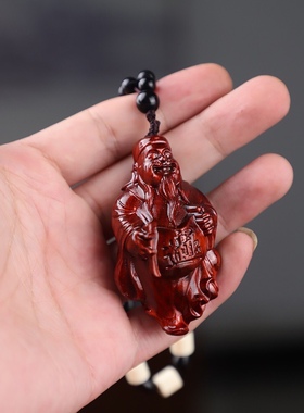 小叶紫檀财神吊坠招财进宝木雕刻手把件工艺品装饰汽车挂件饰品男