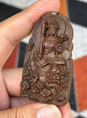 富森红土沉香文殊菩萨吊坠属兔生肖守护神本命佛双面牌凤凰挂件