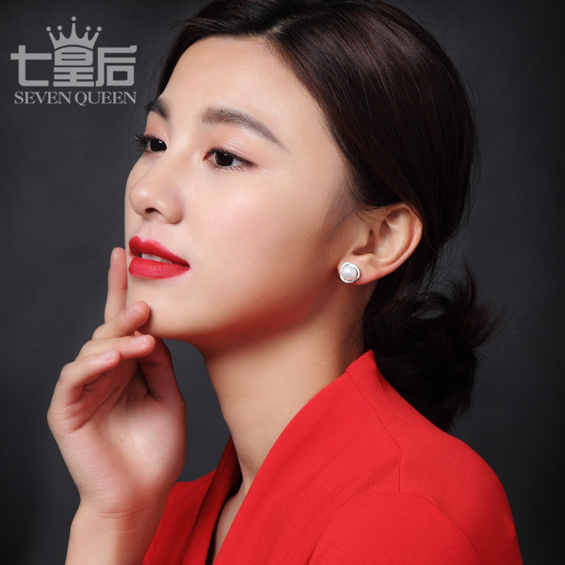 s925纯银耳环女天然珍珠耳钉妈妈款 七皇后耳钉