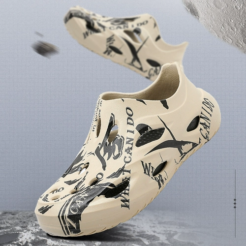 Босоножки, нескользящие тапочки в стиле Crocs на платформе, износостойкие пляжные летние мужские тапочки, закрытый носок, подходят для носки на улице