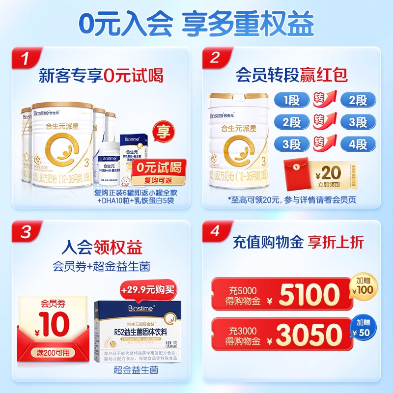 年货节立即购买|合生元派星3段奶粉婴幼儿宝宝配方牛奶粉800g9罐