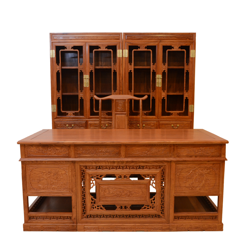 红木办公家具 刺猬紫檀书桌椅学习桌 仿古实木写字台大班桌书柜