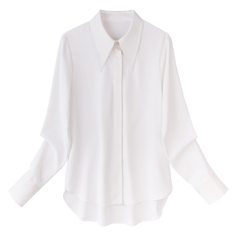大尖领雪纺女长袖气质2020白衬衣 mehere衬衫