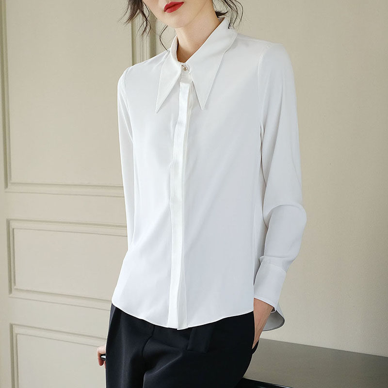 大尖领雪纺女长袖气质2020白衬衣 mehere衬衫
