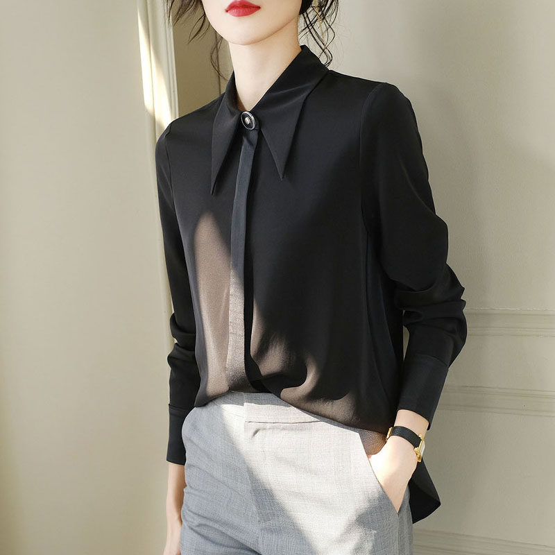 大尖领雪纺女长袖气质2020白衬衣 mehere衬衫