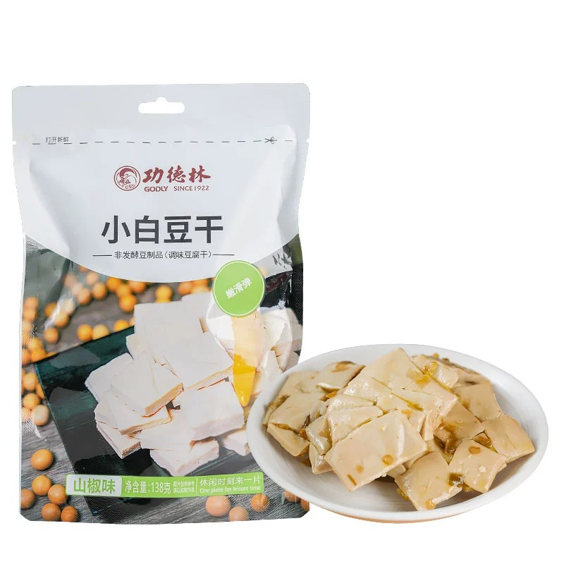 功德林小白豆干鲜汁味山椒味休闲豆腐干素食零食豆制品袋装