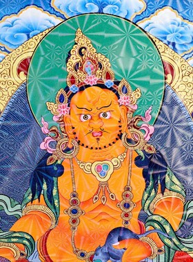 黄财神唐卡西藏手工手绘挂画藏室内装饰画相框画 壁画