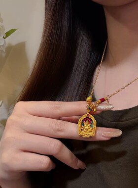 《黄财神》藏式佛像嘎乌盒纯黄铜绿度母不动明王佛吊坠项链可打开