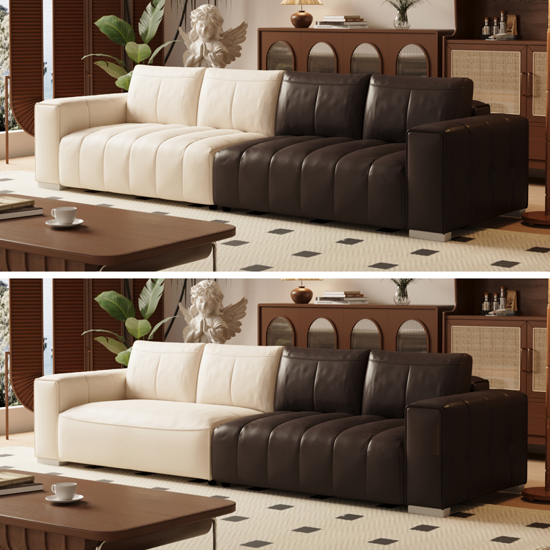 慕思艾慕头层牛皮豆腐块真皮沙发 慕思皮艺沙发