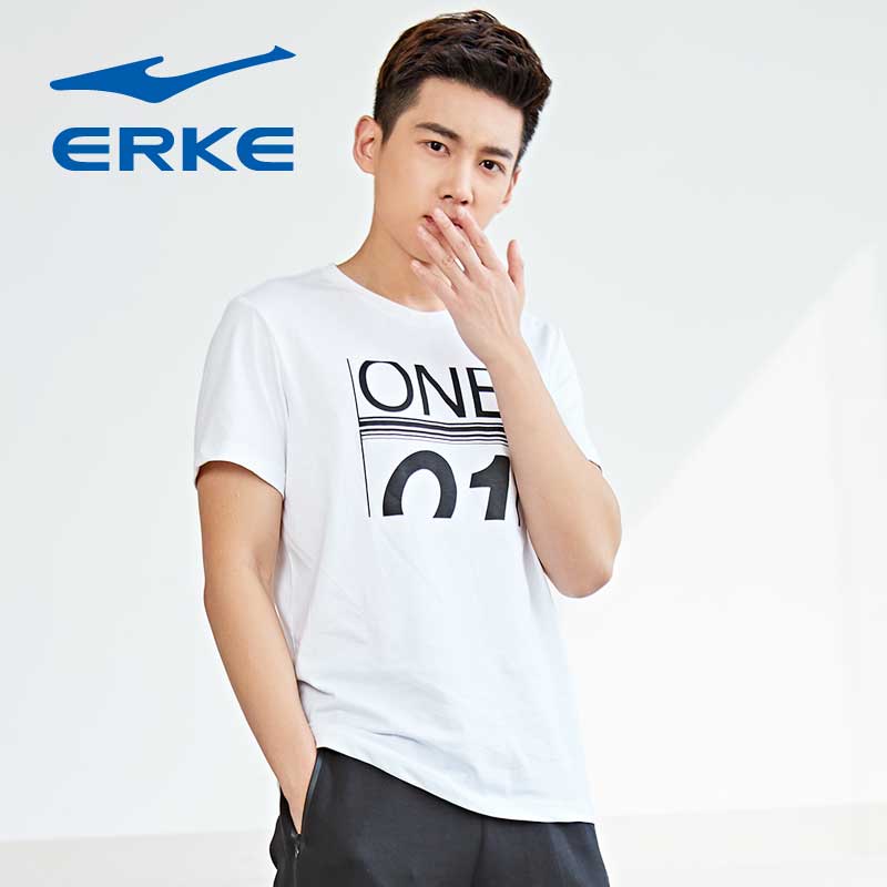 Hongxing Erke Short Sleeve T-shirt Men's Summer New White Sports Casual Half Sleeve T Student Top Fashion Print