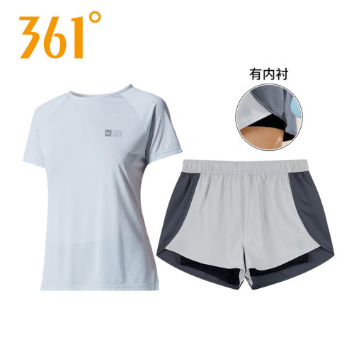 361套装女运动服夏季速干衣短袖T恤半袖短裤五分裤361度健身跑步-图1