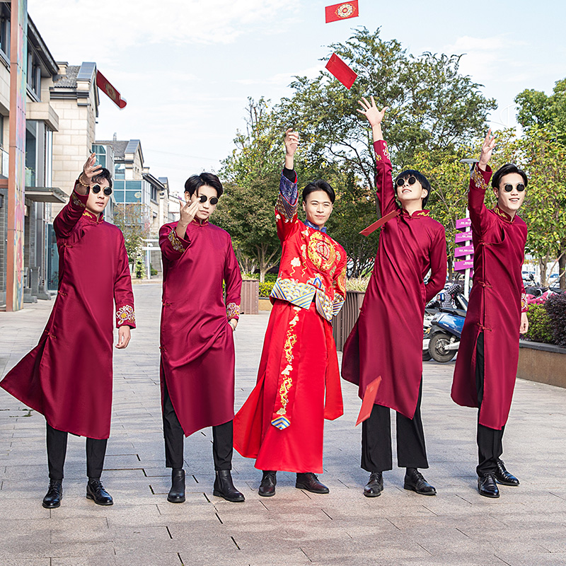 中式婚礼伴郎男唐装结婚中国风礼服 送眼镜玫瑰中式伴郎服点击收藏优先发货 孤豹旗舰店 淘优券