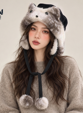 悦诺女冬季猫耳雷锋帽保暖防寒帽