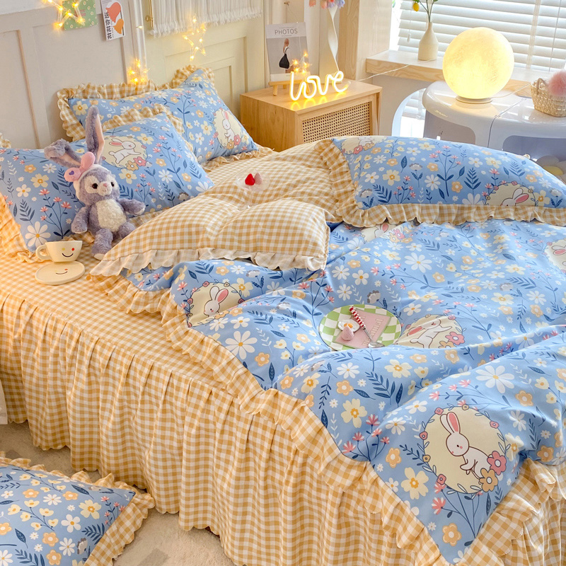 小清新韩式床裙四件套公主风被套学生宿舍床单三件套春夏床品