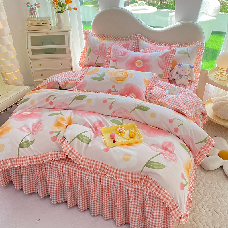 小清新韩式床裙四件套公主风被套学生宿舍床单三件套春夏床品