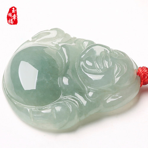 天然弥勒佛正品佛公玉石翡翠A货玉佛女款吊坠笑佛项链玉坠带证书 - 图2