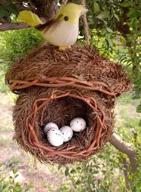 手工鸟巢草编鸟巢手工草编装饰品