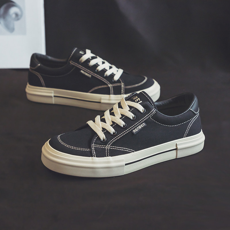 人本低帮帆布鞋男2026春季新款韩版系带休闲鞋透气百搭运动板鞋子,淘宝优惠券,粉丝福利购,淘宝优惠卷