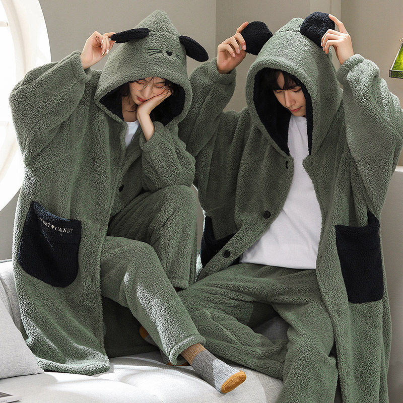 情侣秋冬季长款加绒睡袍男士睡衣 木子内衣睡袍/浴袍