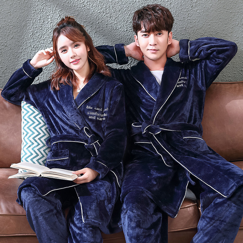 秋冬长款情侣珊瑚绒加绒男士绒浴袍 木子内衣睡衣/家居服套装