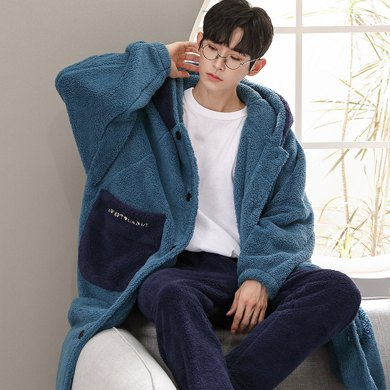男秋冬季长款2021新款珊瑚绒睡衣 木子内衣睡袍/浴袍