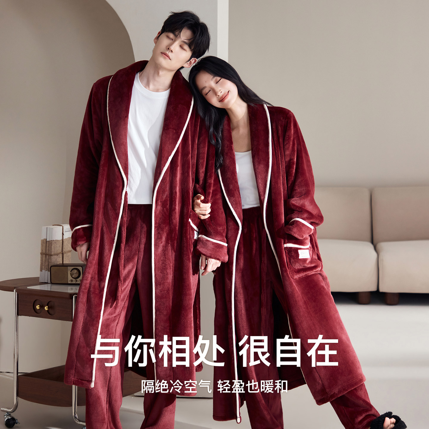 Couple nightgown women's autumn and winter thickened flannel bathrobe wedding year red coral velvet pajamas home clothes