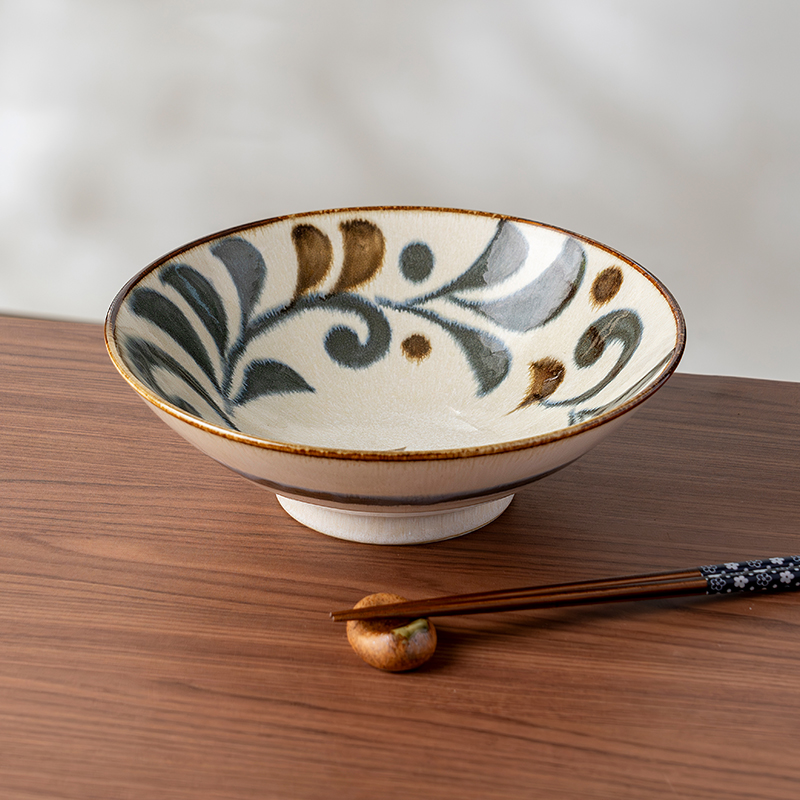 美浓烧日式琉球花9.5英寸斗笠碗汤碗面碗高颜值水果碗大号家用 - 图1