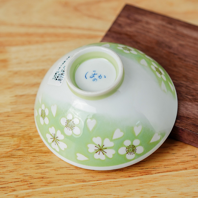 美浓烧釉下彩简约家用日式复古陶瓷家用碗4.5英寸平成绿樱米饭碗 - 图1