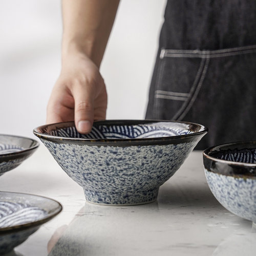 美浓烧日本进口米饭碗斗笠碗拉面碗大号碗家用吃饭日式复古釉下彩 - 图3