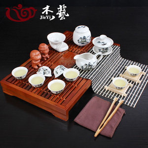 杰艺 陶瓷泡茶器功夫茶具套装 简易整套青花盖碗家用白瓷茶杯茶壶