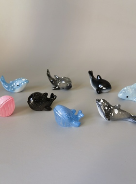 微缩可爱透色鲨鱼沙滩蓝鲸车载中控台桌面工位装饰品小摆件治愈系