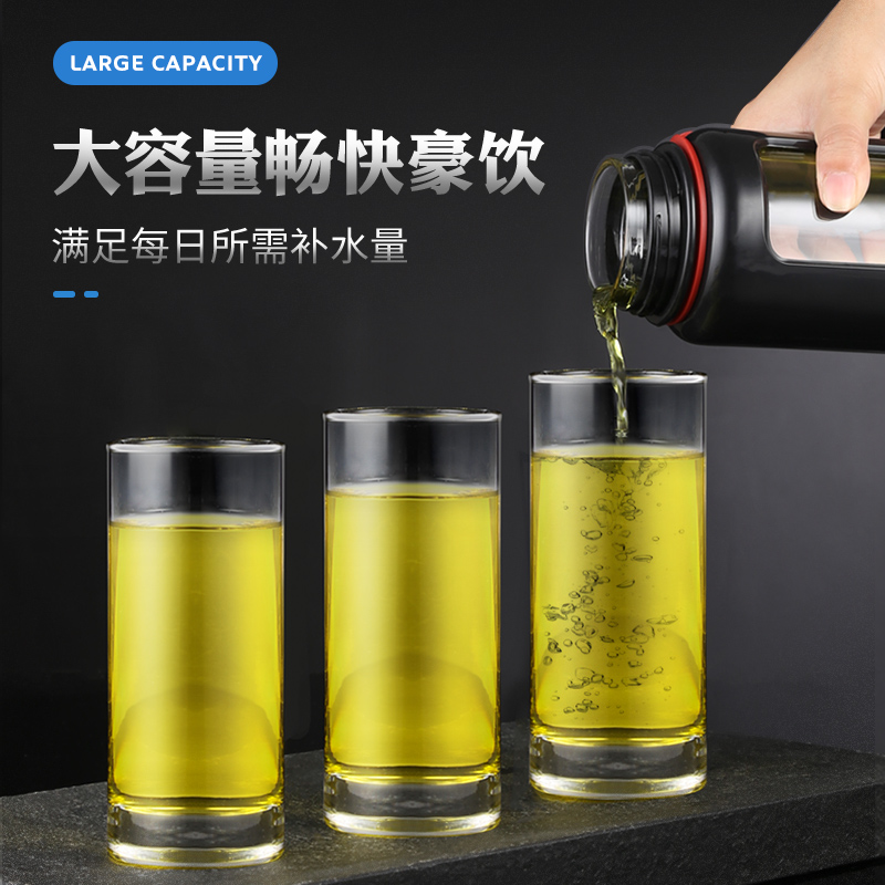 大容量玻璃杯带盖水瓶过滤水杯男随手杯创意泡茶杯便携杯子1600ml - 图1