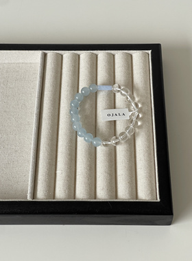 Ojala原创海蓝宝白水晶撞色手链新中式手串清新夏季国风饰品