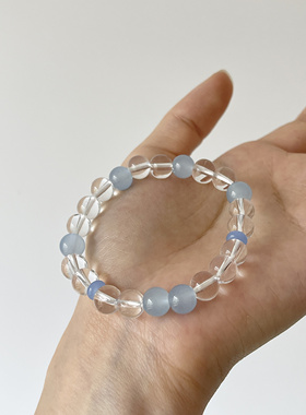 朝露｜Ojala原创设计白水晶海蓝宝撞色手串小众气质串珠手链