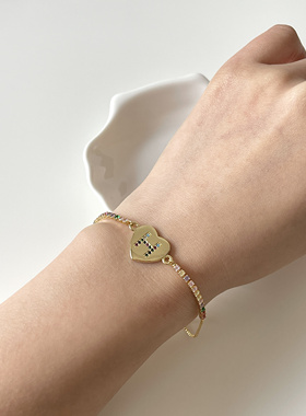 Ojala彩色字母爱心手链彩钻链欧美时尚高级感饰品礼物