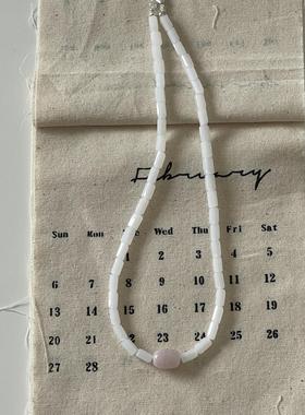 Ojala原创设计小清新项链新中式粉白撞色饰品百搭时尚