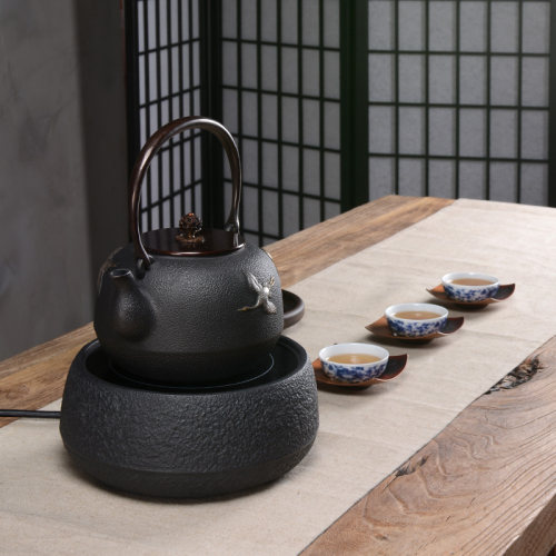 龟寿堂手工迷你蜡膜岩肌纹铸铁电陶炉 铁茶壶专用烧水电炉 煮茶炉 - 图1