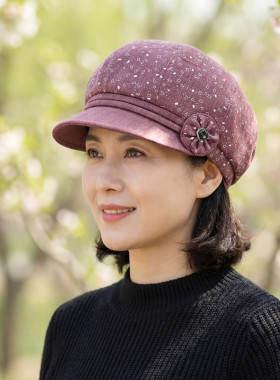 春秋薄款妈妈女士花朵鸭舌帽