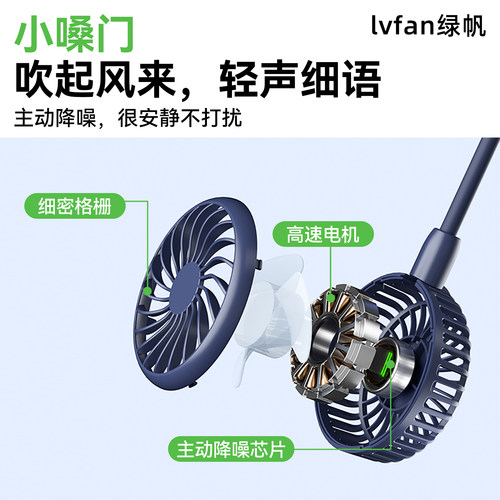 绿帆挂脖小风扇便携式迷你懒人挂颈脖子usb充电可折叠静音随身小型电扇网红学生厨房露营户外制冷空调大风力 - 图2