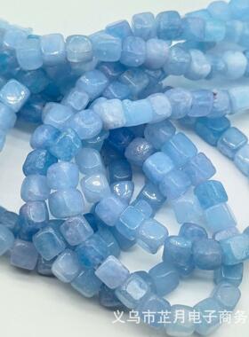 8MM海蓝宝彩摩根玛瑙方块散珠饰品配件半成品玉髓爆花玛瑙方珠