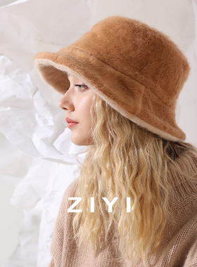 ziyi双面冬天加绒纯色百搭帽子