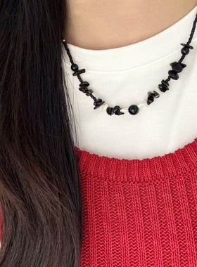复古不规则黑玛瑙项链S925银串珠