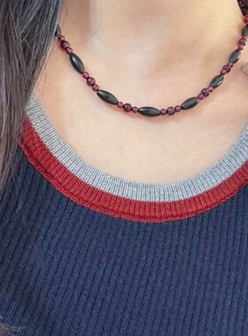 天然石韩版石榴石项链深色串珠
