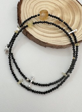 小众复古拼接天然石做旧泰银项链