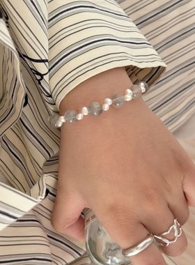 法式气质淡水珍珠手串月光石手链