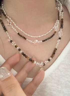 天然石多层珍珠项链虎眼石串珠