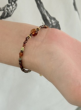 小米珠花色手链琥珀秋冬手串中式